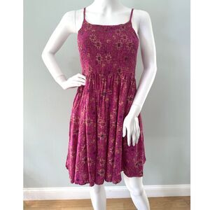 Mudd Magenta Pink Paisley Geometric Boho Style Sun Dress size Junior XS